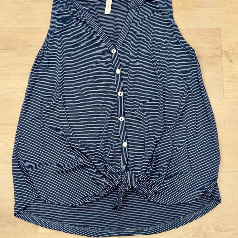 Striped Sleeveless Button-Down Top
